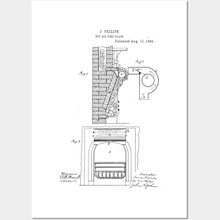 Hot Air fire place Vintage Retro Patent Hand Drawing Funny Novelty Gift Posters and Art